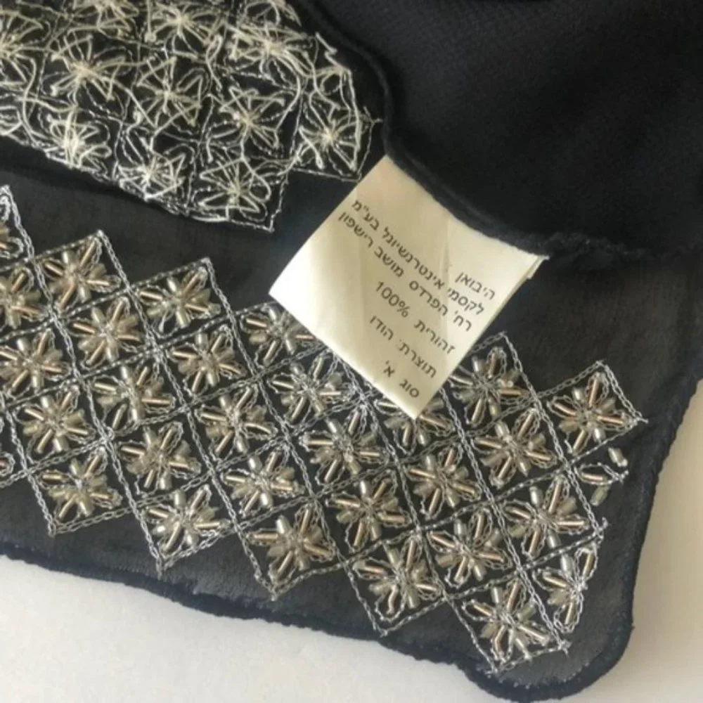 Scarf Black Sheer Wrap Beaded Ends New